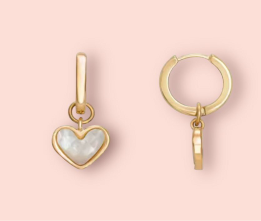 White Quartz Heart Huggies hoop earrings 18K Gold Plated Wedding jewellery