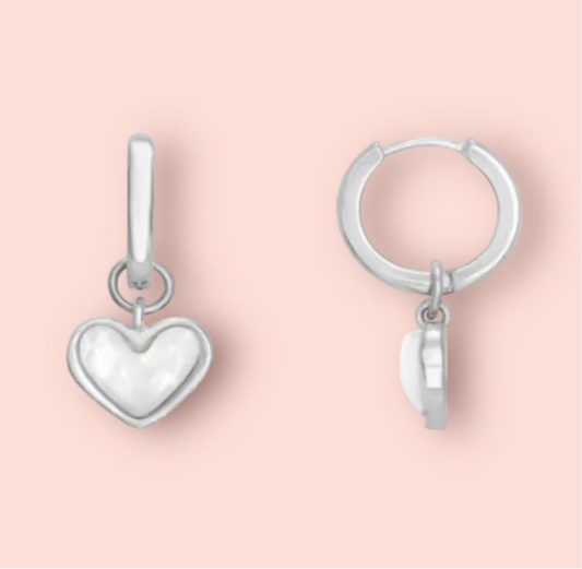 White Quartz Heart Huggies 925 Sterling Silver plated hoop earrings Wedding jewellery