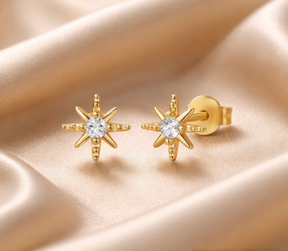 18K gold plated Starburst 5mm stud earrings