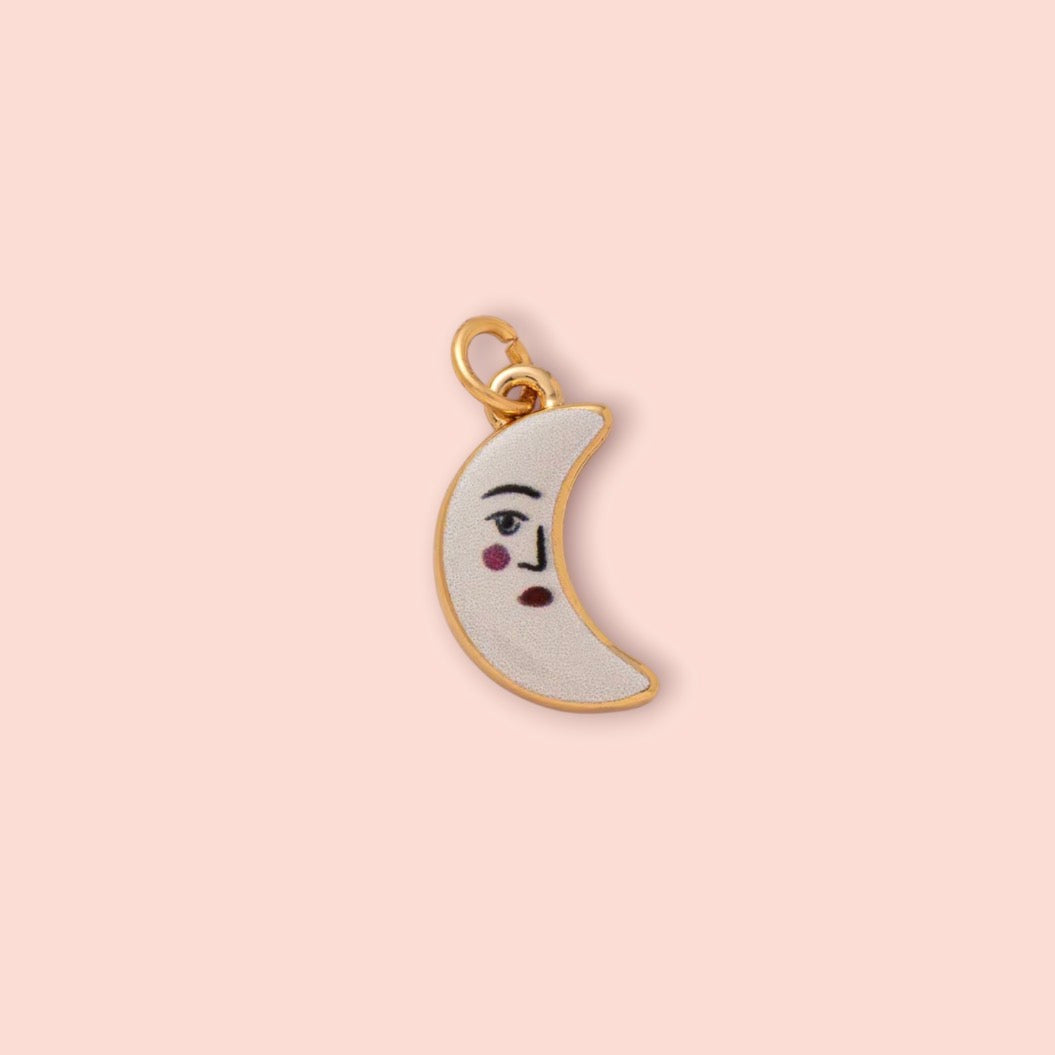 18K Gold Plated Hand Painted White Moon Celestial Enamel Charm