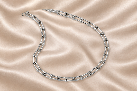 Silver Link Hardware Paperclip Chain Necklace PVD coated waterproof