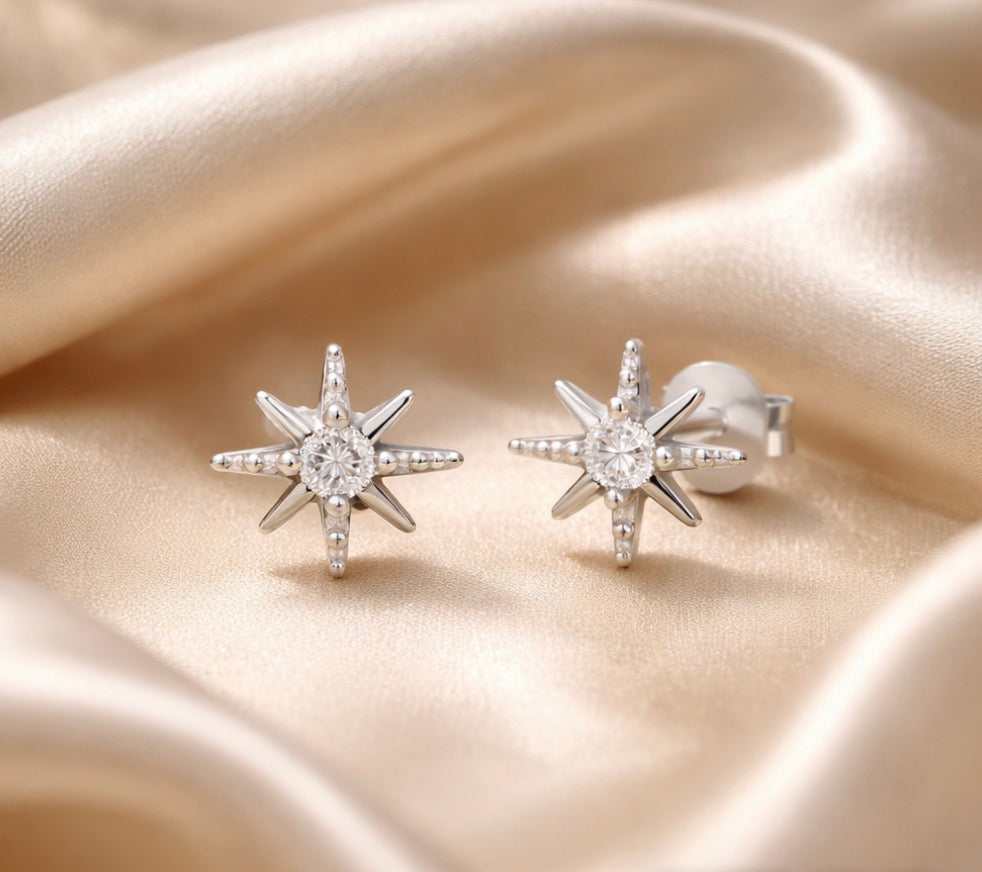 925 Silver plated Starburst 5mm stud earrings