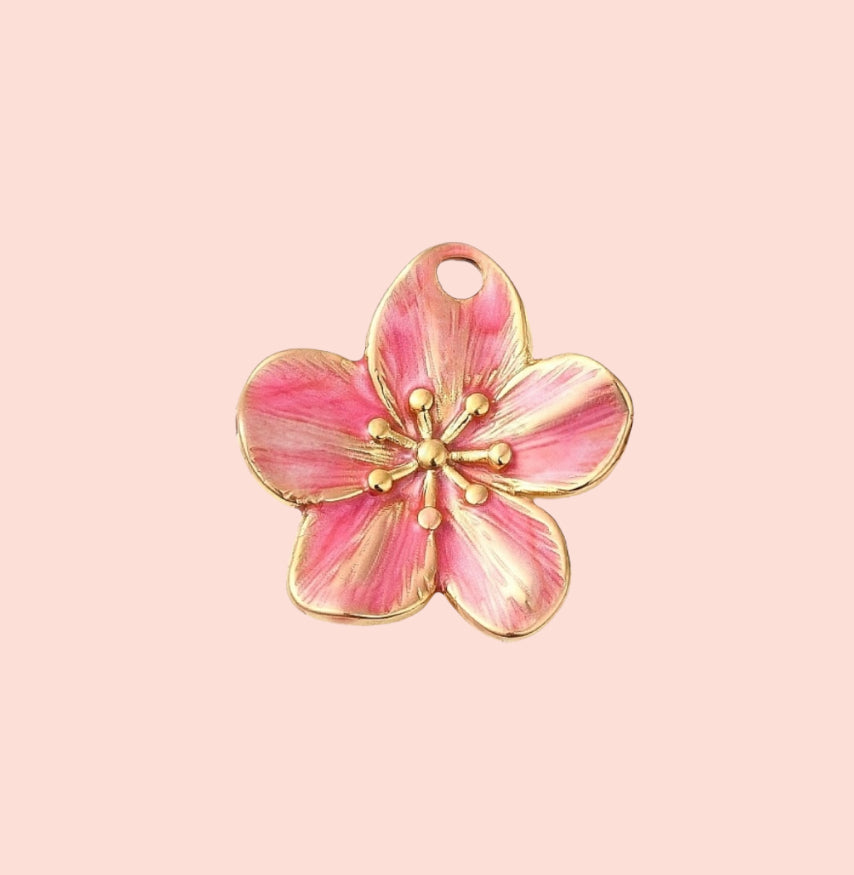 18K Gold Plated Pink Hibiscus Charm