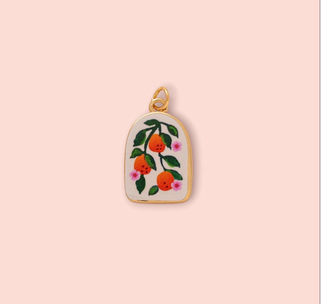 18K Gold Plated Hand Painted Oranges Fruit Enamel Charm