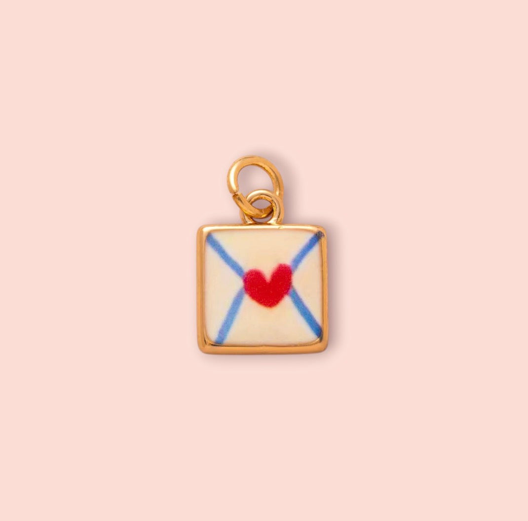 18K Gold Plated Hand Painted envelope Heart Enamel Charm