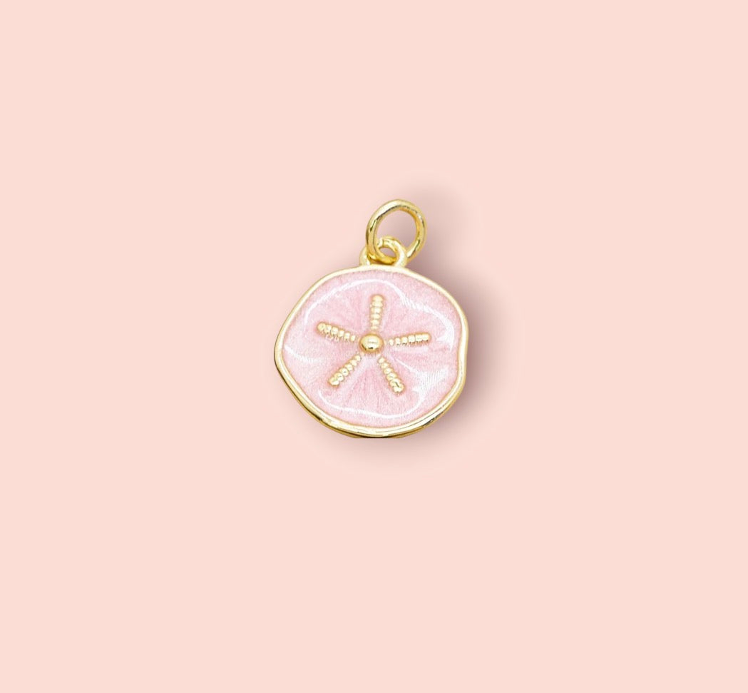 18K Gold Plated Sand Dollar Pink Disc Charm