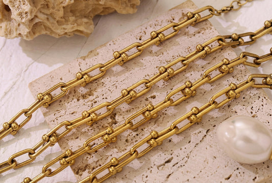 18K Gold Plated Link Hardware Paperclip Chain Necklace PVD coated waterproof