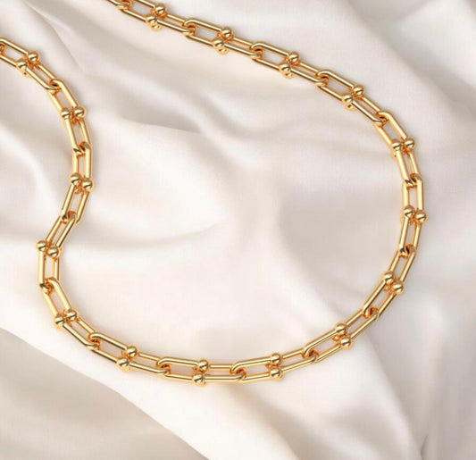 18K Gold Plated Link Hardware Paperclip Chain Necklace & Bracelet Jewellery Set Waterproof PVD coated