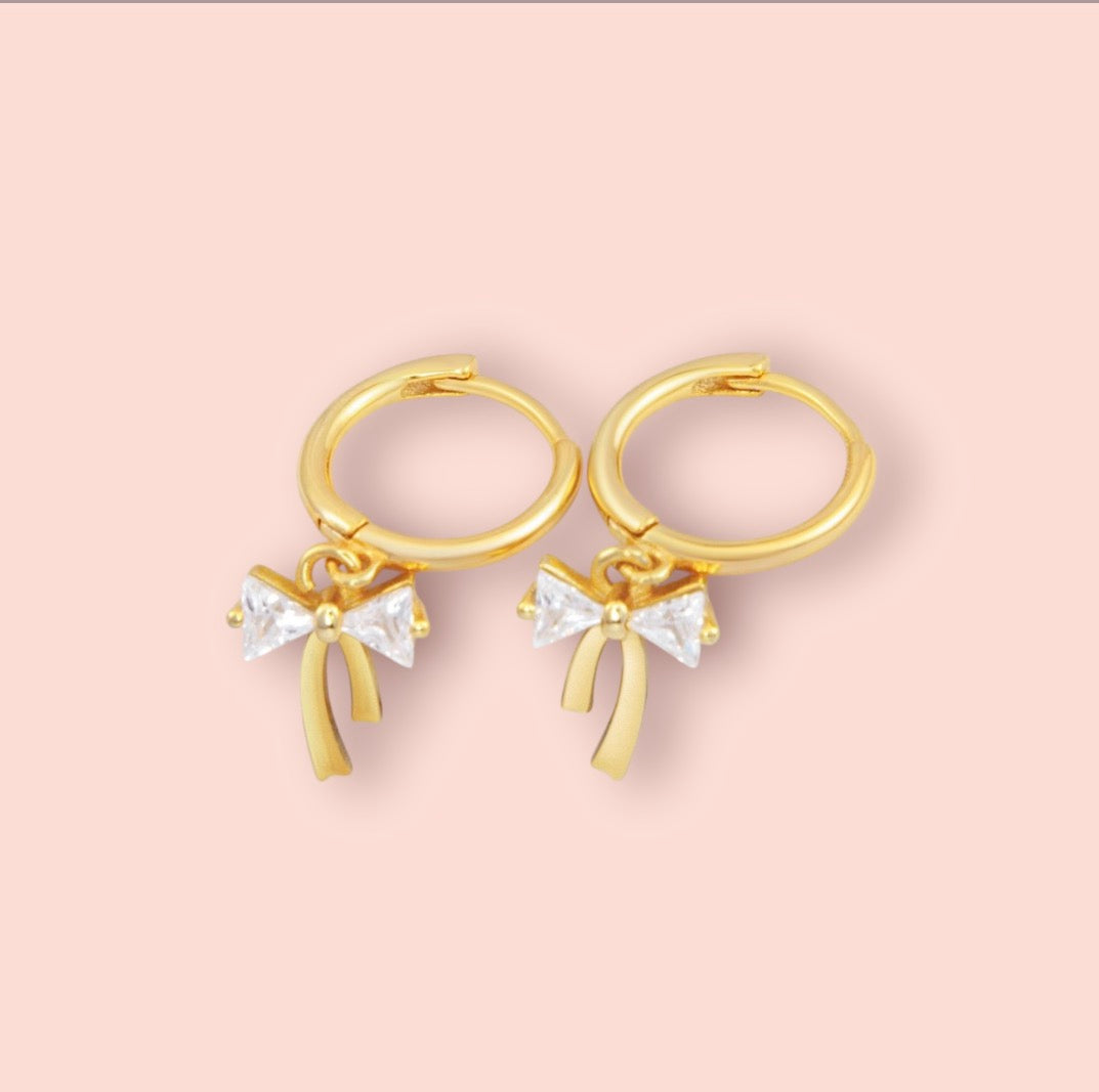 18K Gold Plated Sparkle Bow 11mm Hoop Earrings