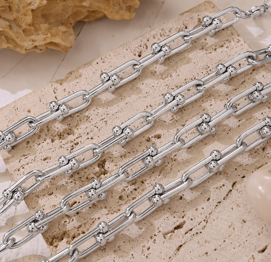 Silver Link Hardware Paperclip Chain Bracelet PVD coated waterproof