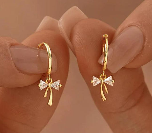 18K Gold Plated Sparkle Bow 11mm Hoop Earrings