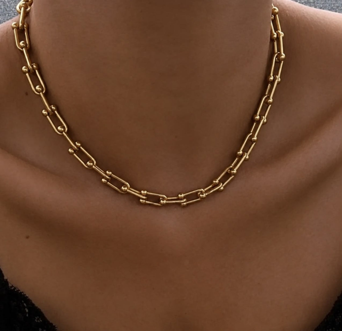18K Gold Plated Link Hardware Paperclip Chain Necklace PVD coated waterproof