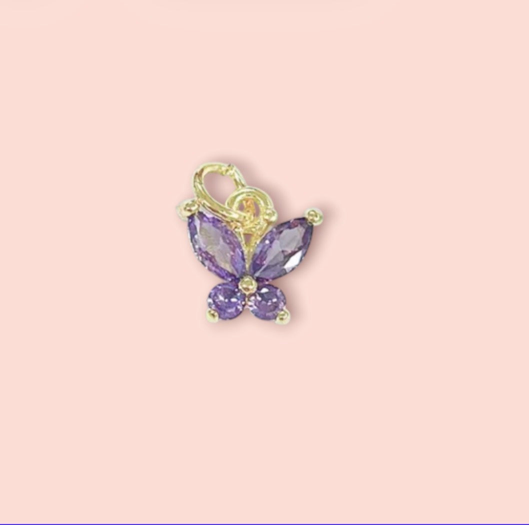 18K Gold Plated lilac purple crystal gem Butterfly Charm