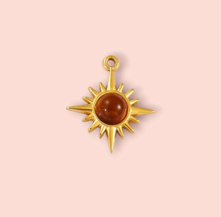 18K Gold Plated Sun Tigers Eye Stone Charm