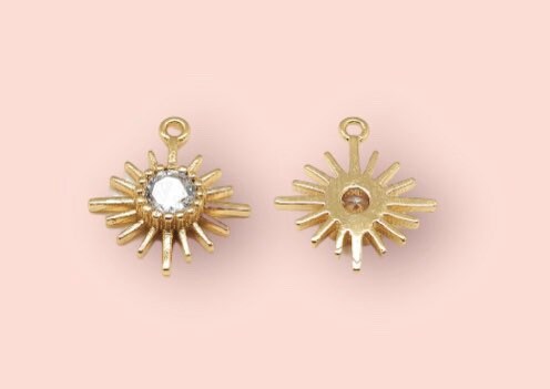 18K Gold Plated Huggies Hoop Sunburst celestial charm Earrings dangly