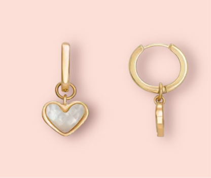 White Quartz Heart Huggies hoop earrings 18K Gold Plated Wedding jewellery