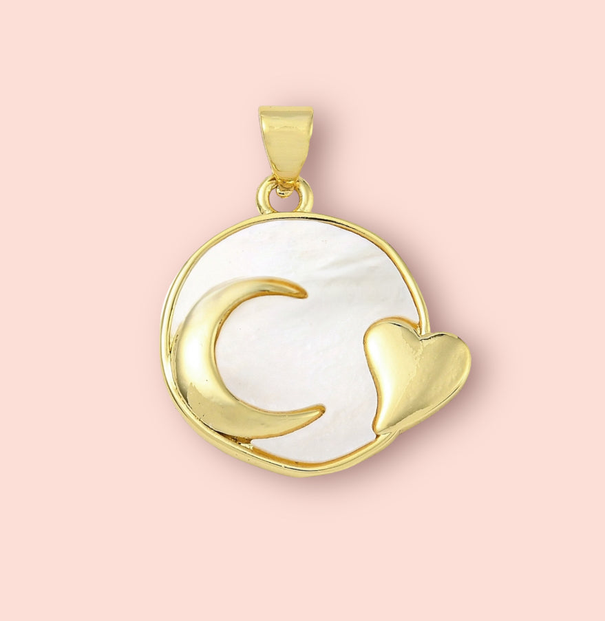 18K Gold Plated Shell Moon Heart Charm