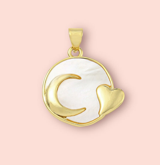18K Gold Plated Shell Moon Heart Charm