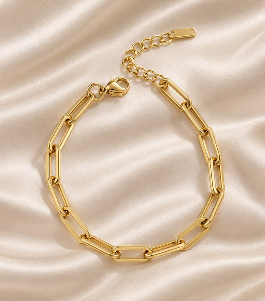 18K Gold Plated Paperclip Chain Bracelet waterproof PVD coated