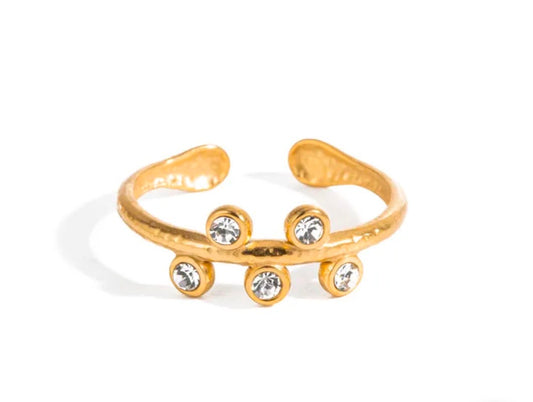 18K Gold Plated Gem Droplet Waterproof & Adjustable Ring