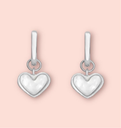 Jewellery Set - White Quartz Heart 925 Sterling Silver plated Chain Necklace & matching Huggie hoop earrings - Wedding jewellery