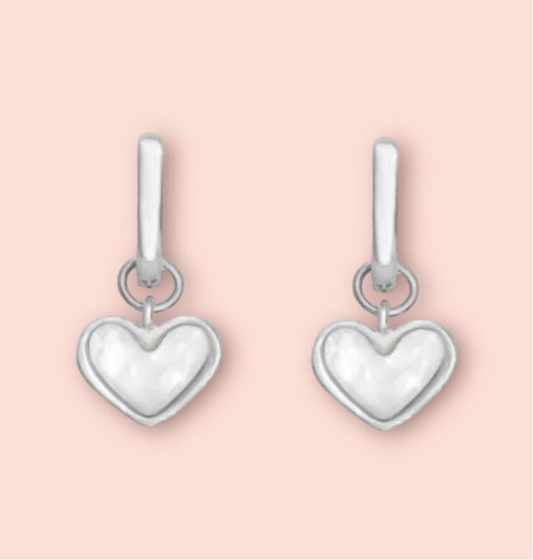 White Quartz Heart Huggies 925 Sterling Silver plated hoop earrings Wedding jewellery