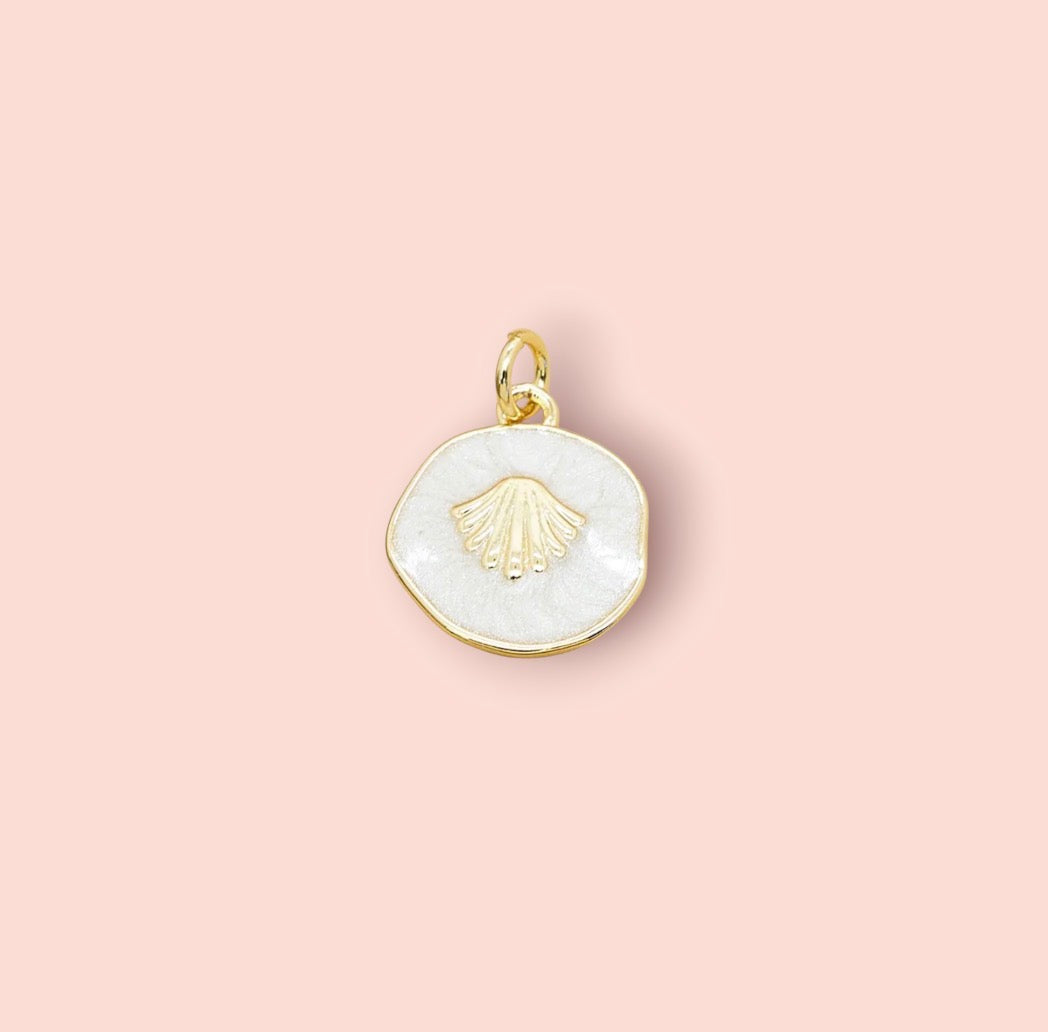 18K Gold Plated Scallop Shell White Disc Charm