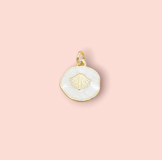 18K Gold Plated Scallop Shell White Disc Charm