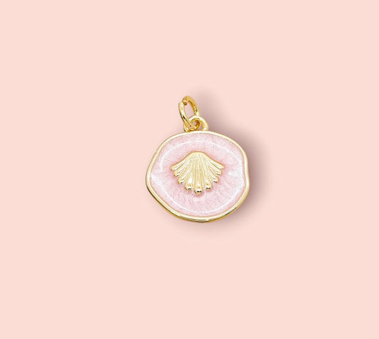 18K Gold Plated Scallop Shell Pink Disc Charm