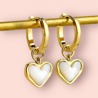 White Quartz Heart Huggies hoop earrings 18K Gold Plated Wedding jewellery