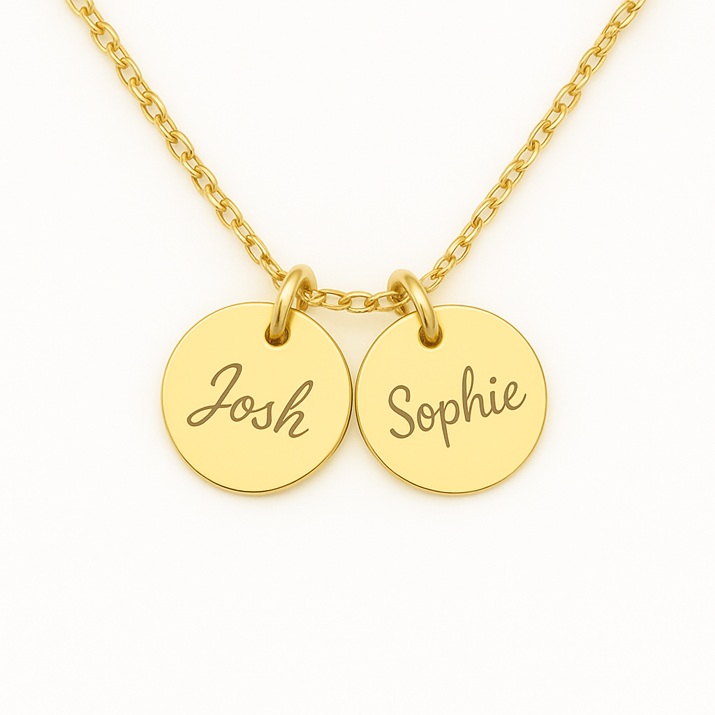 Personalised Necklace - Hearts/ Disc Charms in 18K gold or silver plated