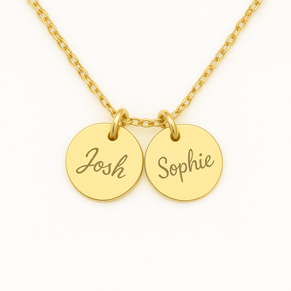 Personalised Necklace - Hearts/ Disc Charms in 18K gold or silver plated