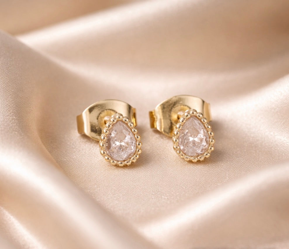 18K Gold Plated Teardrop gem sparkly cubic zirconia stud earrings