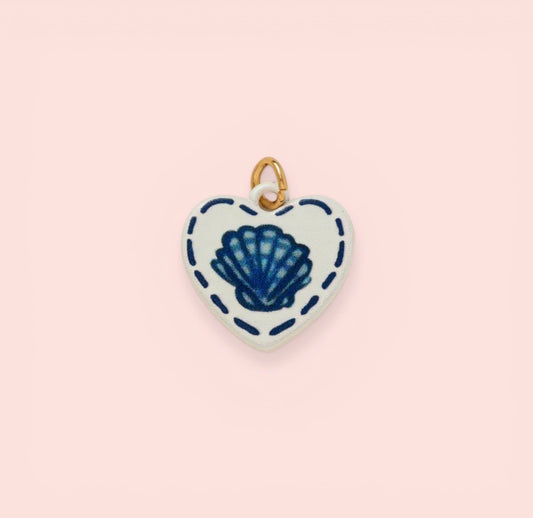 18K Gold Plated Hand Painted Heart Scallop Shell Enamel Charm