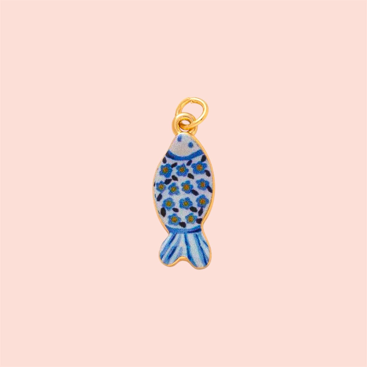 18K Gold Plated Hand painted blue Fish Enamel Charm Huggies earrings coastal beach