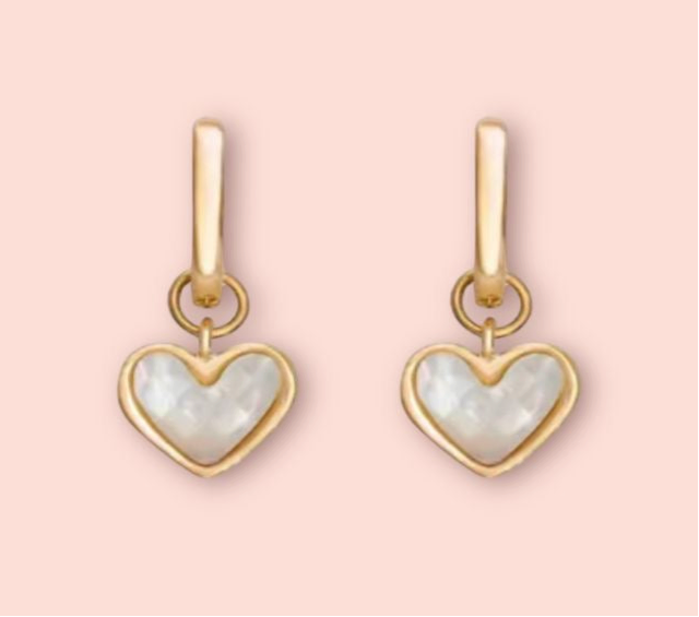 White Quartz Heart Huggies hoop earrings 18K Gold Plated Wedding jewellery