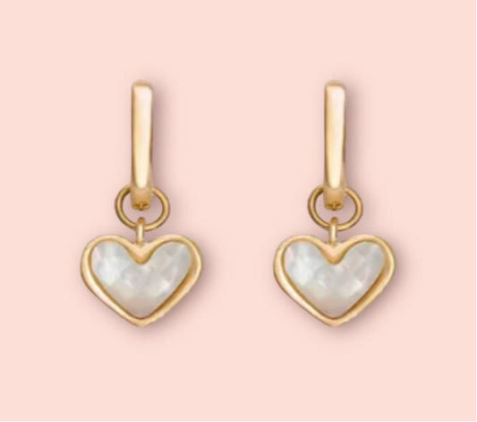 White Quartz Heart Huggies hoop earrings 18K Gold Plated Wedding jewellery