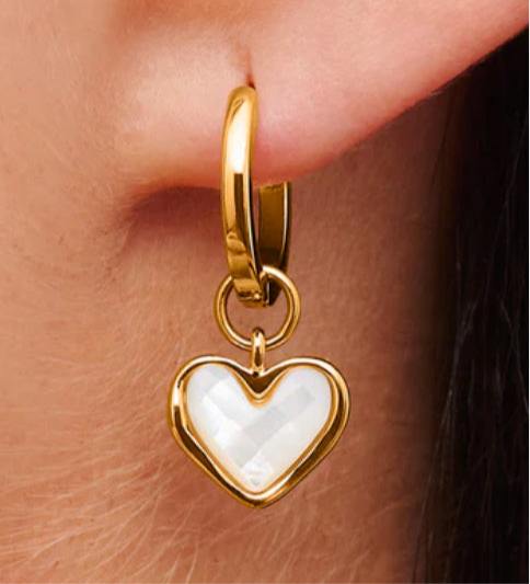 White Quartz Heart Huggies hoop earrings 18K Gold Plated Wedding jewellery