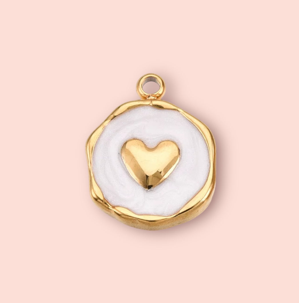 18K Gold Plated White Heart Charm