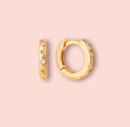 18K Gold Plated 11mm Gold Celestial Hoop Earrings
