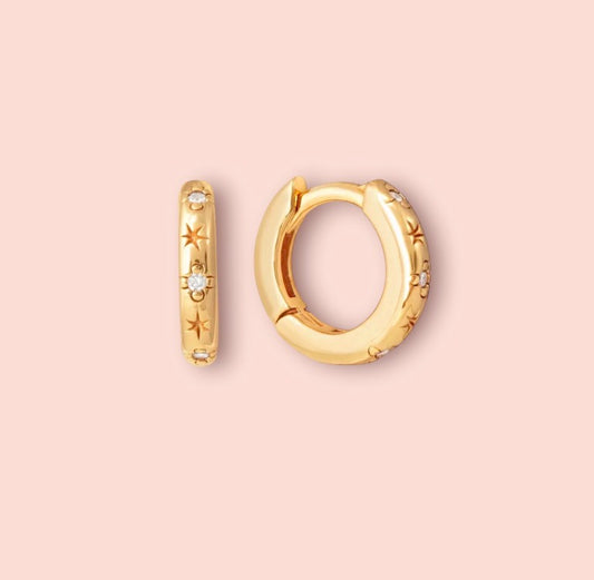18K Gold Plated 11mm Gold Celestial Hoop Earrings