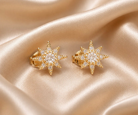 18K Gold Plated Star gem cubic zirconia 10mm stud earrings