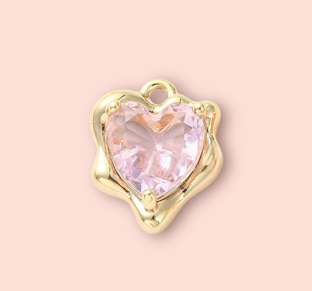 18K Gold Plated Pink Gem Heart Charm