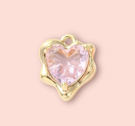 18K Gold Plated Pink Gem Heart Charm