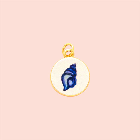 18K Gold Plated Hand painted blue & white Conch Shell Enamel Charm