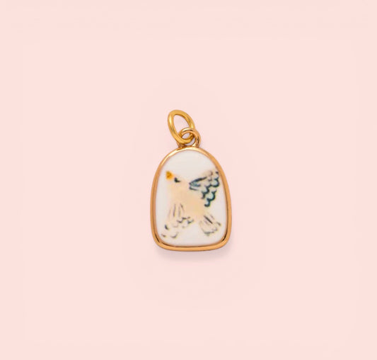 18K Gold Plated Hand Painted Bird Enamel Charm