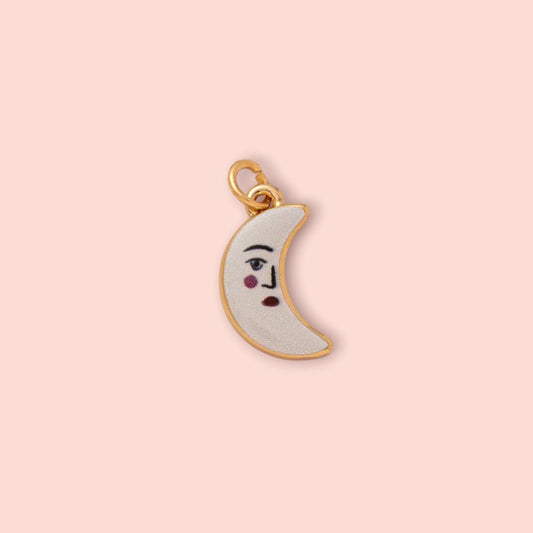 18K Gold Plated Hand Painted White Moon Celestial Enamel Charm