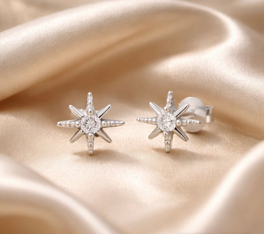 925 Silver plated Starburst 5mm stud earrings