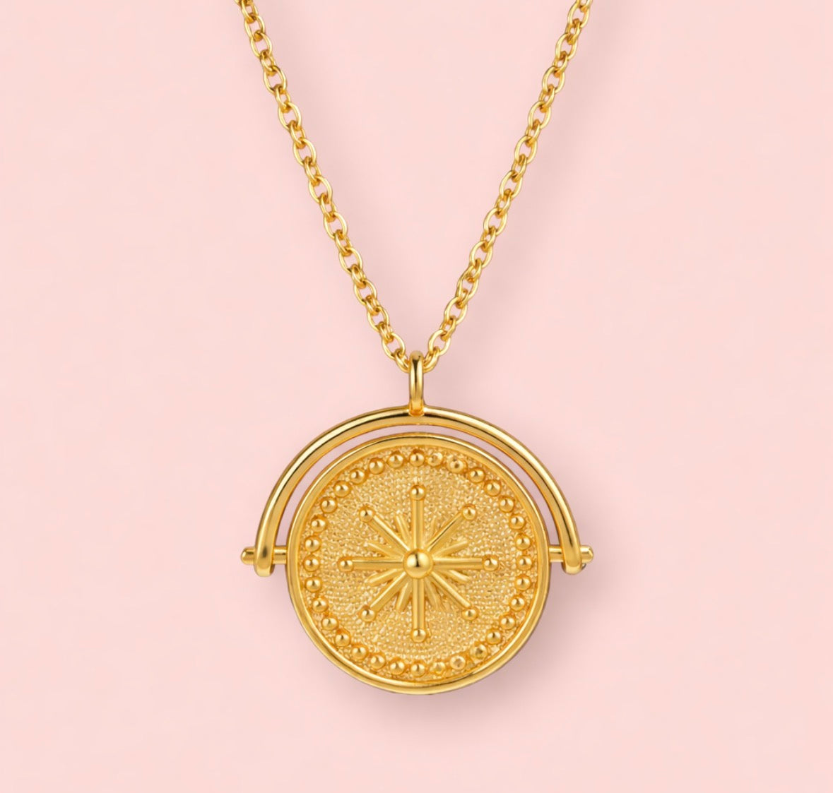 18K Gold Plated Waterproof Golden Sun Dial Necklace