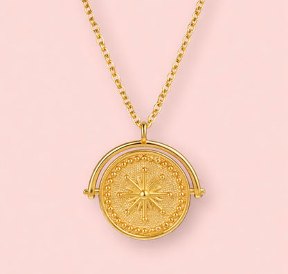 18K Gold Plated Waterproof Golden Sun Dial Necklace